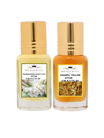 Menjewell Rajnigandha (Night Out) + Champa Yellow Attar Perfume 5ml 0.17 Fl.oz. Each Pack Of 2 | Unisex Fragrance | Long Lasting