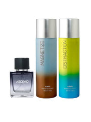 Ajmal Ascend Eau De Parfum 50ml 1.6 Fl.oz. & Magnetize + Distraction Deodrant 200ml 6.7 Fl.oz. Each X2 For Unisex  | Pack Of 3