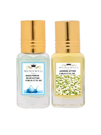 Menjewell Aqua Fresh Blue + Jasmine Attar Perfume 5ml 0.17 Fl.oz. Each Pack Of 2 | Unisex Fragrance | Long Lasting