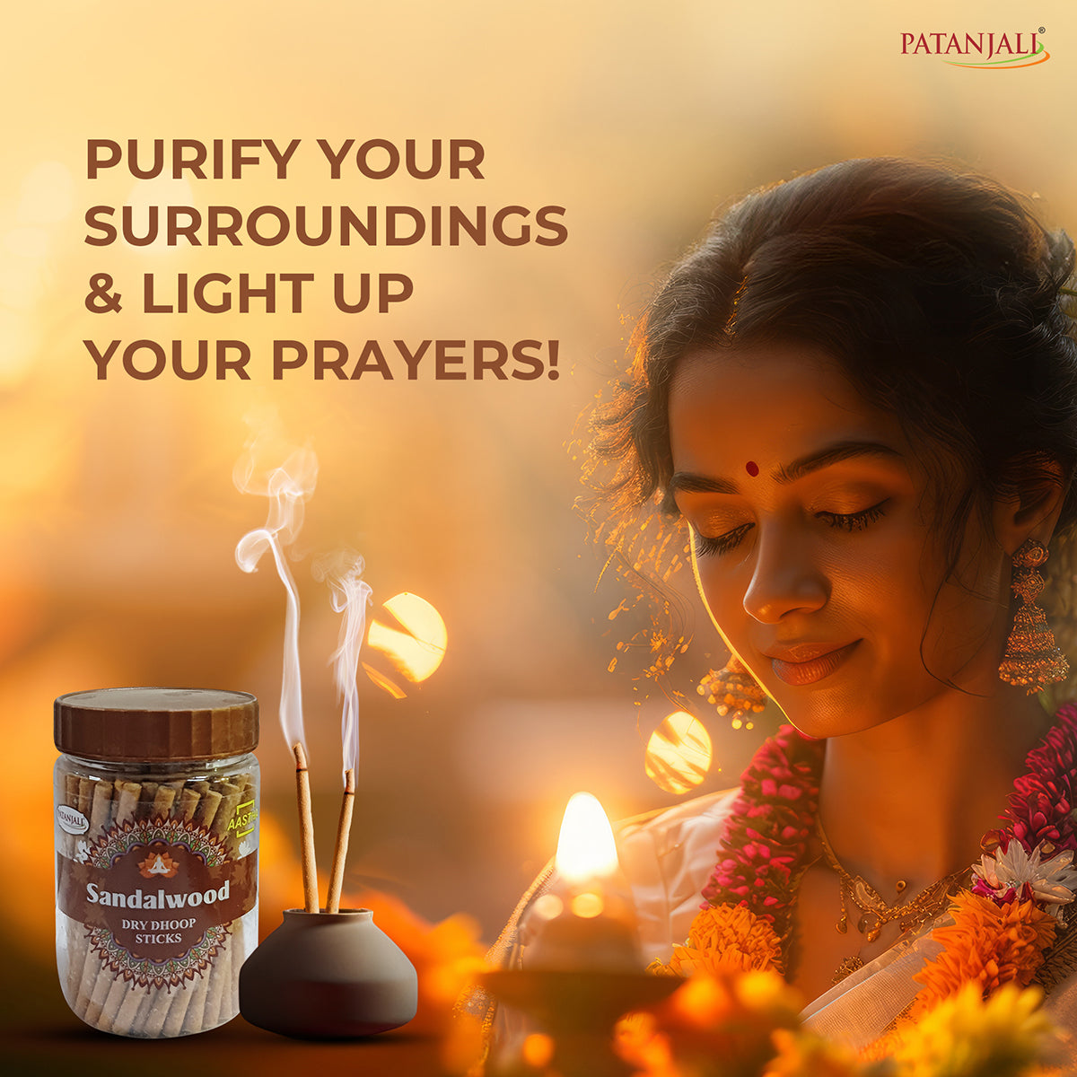 Patanjali Aastha Sandal Dry Dhoop Stick, With Exquisite, Soothing & Long Lasting Aroma | 200gm