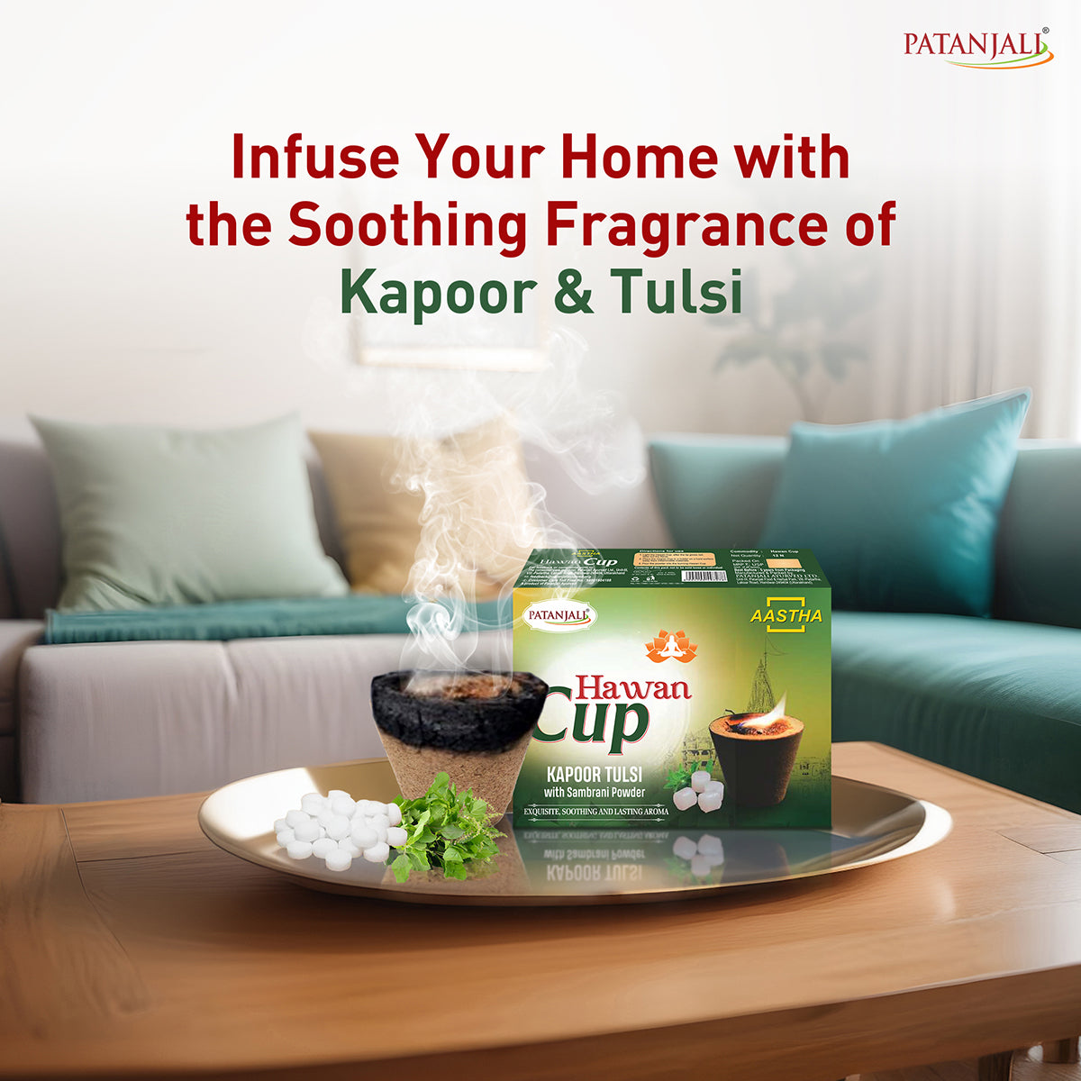 Patanjali Aastha Hawan Cup Kapoor Tulsi, With Exquisite, Soothing And Lasting Aroma, 90gm
