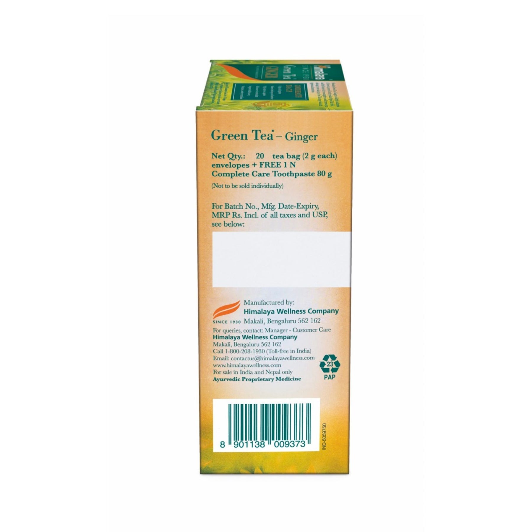 Himalaya Green Tea Ginger 20 Tea Bags + Complete Care Toothpaste 80g Free Offer Pack