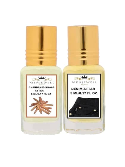 Menjewell Chandan-E-Khaas + Denim Attar Perfume 2x 0.17 Fl.oz. Pack Of 2 | Unisex Fragrance