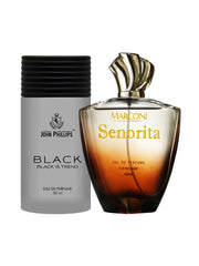 John Phillips Set Of 2 Black 50ml 1.6 Fl.oz. & Marconi Senorita Eau De Perfume 100ml 3.4 Fl.oz. For Men & Women