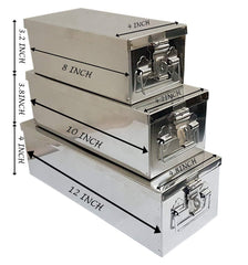 Stainless Steel Safe Locker Boxes For Cash Peti Pooja Jewellery Set Box, Pack Of 3, Size - 8 Inch, 10 Inch, 12 Inch With Plain Design, Special Feature - Portable