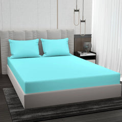 Plain Double Bedsheet For Queen Size With 2 Matching Pillow Covers For Home - 90 X 100 Inches, Aqua | Smooth Finish, Soft Touch & Breathable Comfort For Everyday Use
