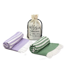 Mush 100% Bamboo Light Weight & Ultra-Compact Turkish Towel | Super Soft, Absorbent, Quick Dry, Anti-Odor Bamboo Towel (2, Lavender + Dark Green)