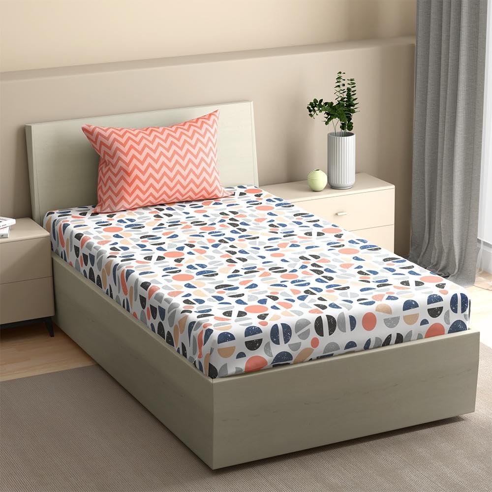 Cotton Elastic Fitted Single Bedsheet With 1 Pillow Cover | 72 X 30 Inches, Multicolor - Breathable & Durable, Soft & Perfect For All Seasons