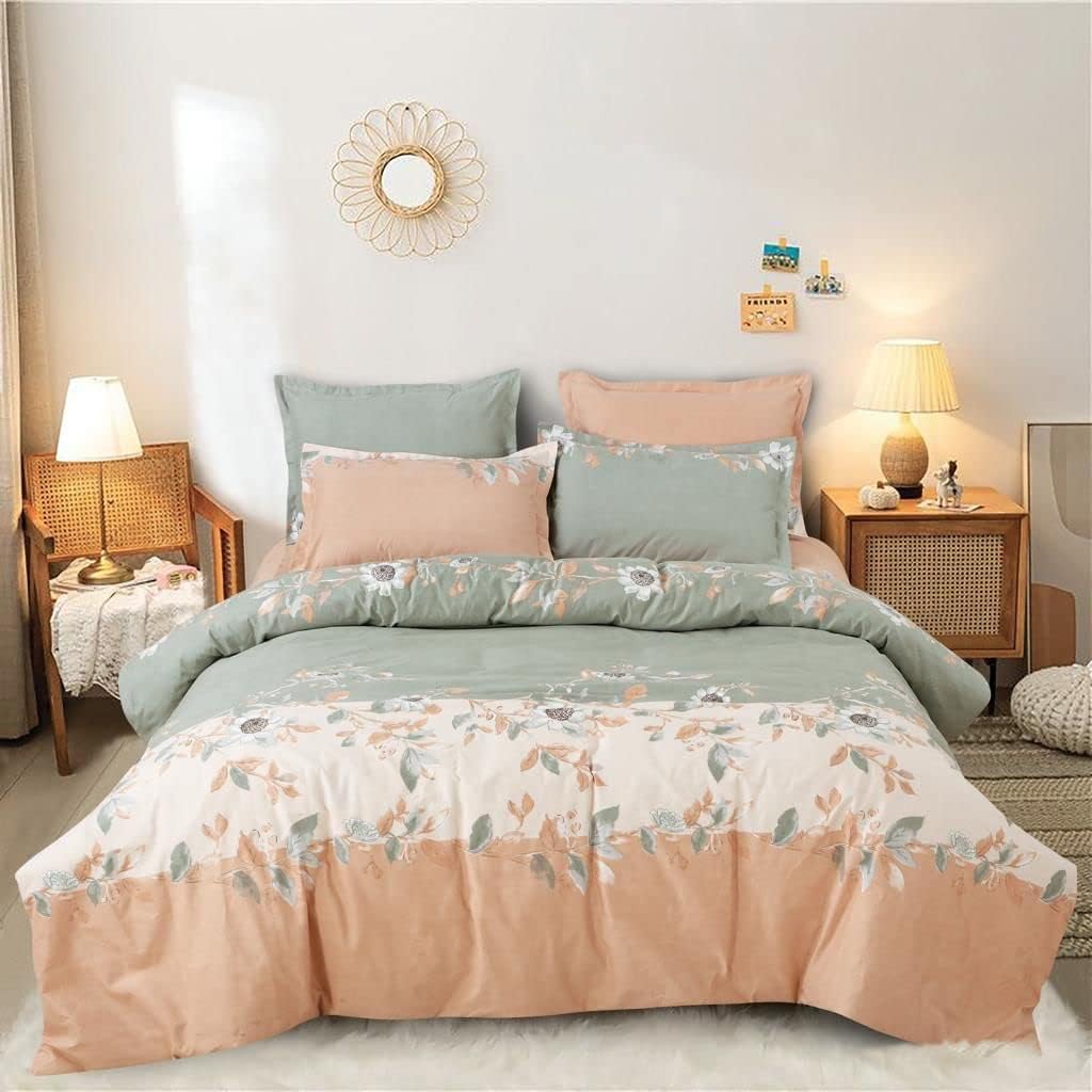 1 Flat Bedsheet For King Size With 2 Pillow Cover + Comforter - 90 X 100 Inch, Peach | Super Soft Glace Cotton - 4 Pcs Bedding Set | Perfect Gifts Set Wedding, Anniversary