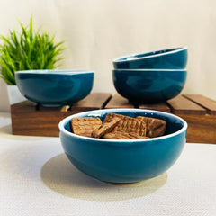 Retro Green Handcrafted Ceramic Dinner Set - 10 Pieces | 4 Dinner Plates + 4 Katori Bowls, 180ml Each+ 2 Serving Bowls, 800ml Each Dinnerware Set | Serving For 4, Microwave Safe