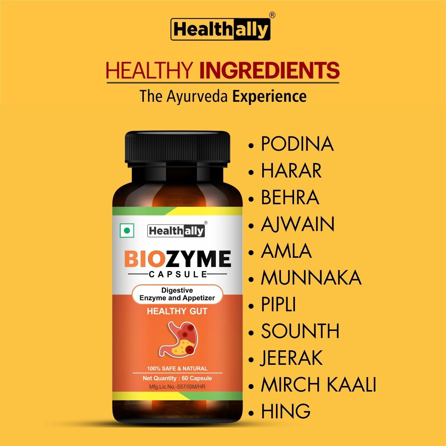Healthally Ayurvedic Digestive Care Appetizer Capsule For Acidity Gas Heartburn Bloating Relief Constipation, Gut Digestion Health Supplement | 60 Capsules, 100gm 0.2lbs Each Pack Of 2