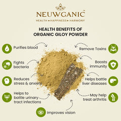 Neuwganic Organic Giloy Powder India Organic & Usda Organic Certified, For Reducing Inflammation, Detoxifying Body, Improving Function, Regulates Sugar | 200gm 0.4lbs