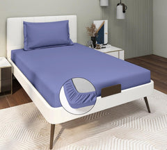 Glace Cotton Super Soft Bedsheets Single Bed Size (72 X 48 X 8 Inch) With 1 Pillow Cover | All Around Elastic Fitted Bedsheets, Navy Blue
