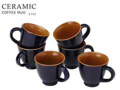 Ceramic Tea & Coffee Serving Mug Set Of 6 - 180ml Each, Royal Blue | Ideal For Green Tea, Hot Chocolate & Milk - Microwave & Dishwasher Safe | Glossy Finish
