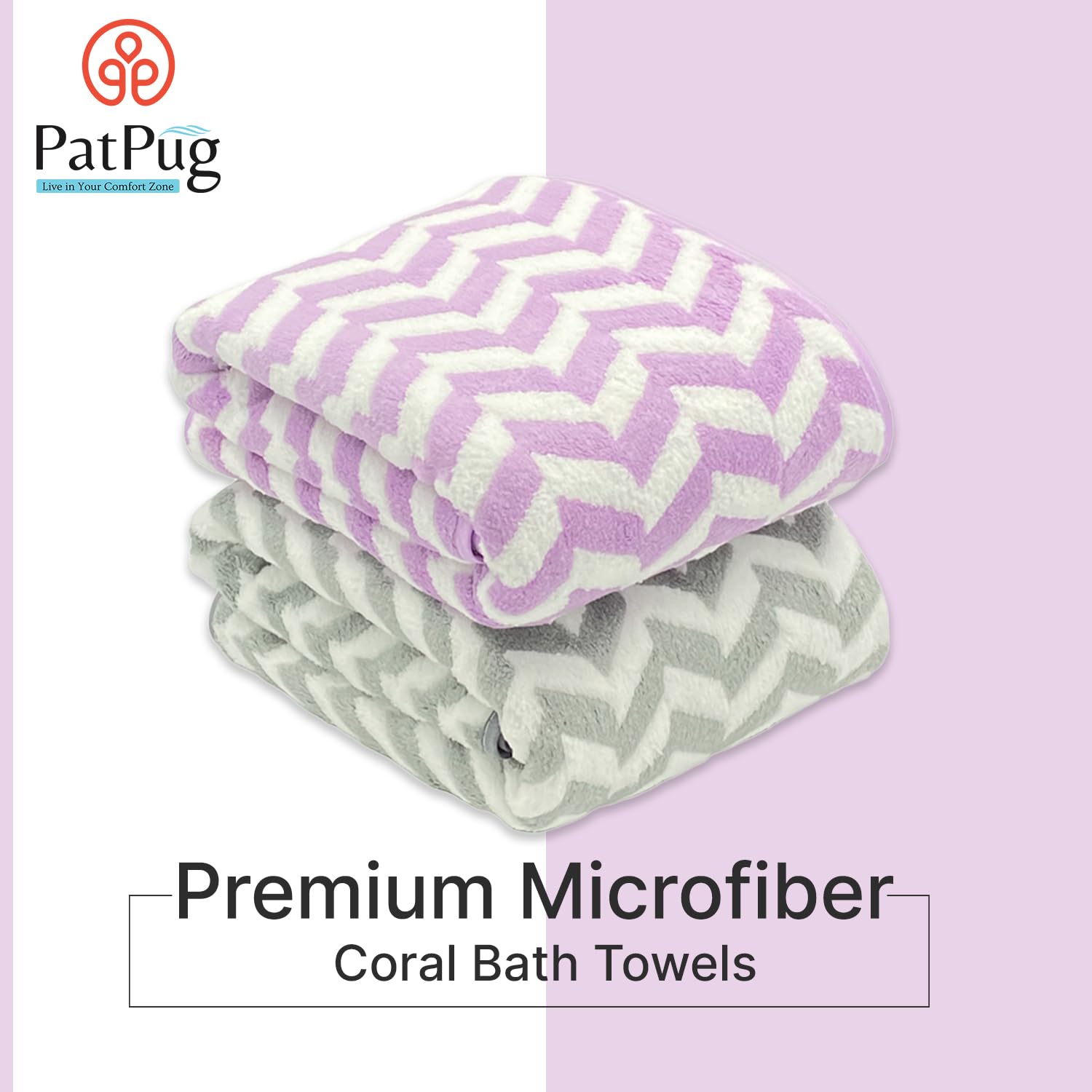 Patpug Coral Microfiber Ultrasoft Comfortable Highly Absorbent Quick Drying Large Bath Towel 700 Gsm (Grey & Purple)- Pack Of 2