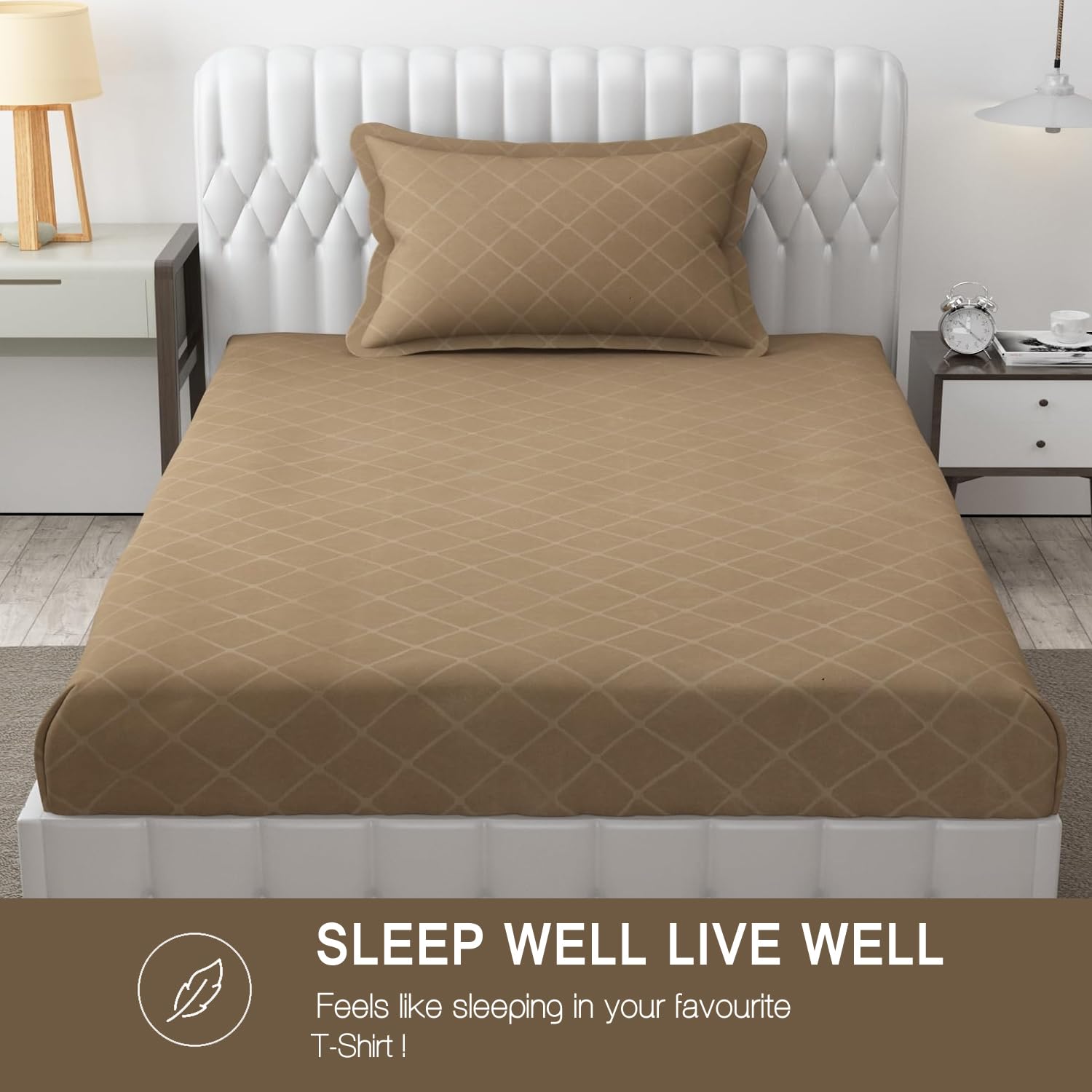 Soft Microfiber Single Bedsheet With 1 Pillow Covers - 60 X 90 Inches, Dark Beige | Wrinkle Free Design & Easy To Wash | Refreshing Your Bedroom Look