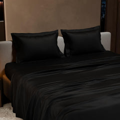Double Bedsheet With 2 Pillow Covers - 90 X 100 Inches, Black | Ultra Satin Premium Bedding Set | Gift For Couples, Wedding, Anniversary, Date Night