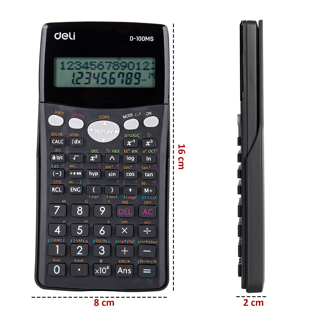 Deli WD-100ms Scientific Calculator | 300 Fractional Arithmetic Function | 2 Line Led Display | 3 Years Warranty - (Black)