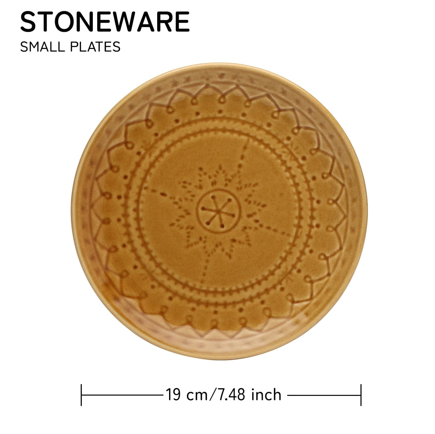 Ceramic Hand Glazed Stoneware Embossed Small Plates Set Of 4 - 7.4 Inch, Golden Brown | Microwave Safe & Dishwasher Safe – Handcrafted Quarter Plates Set