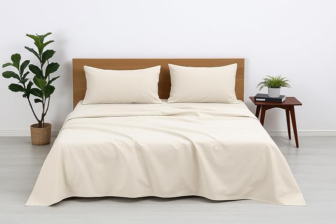 Bedsheets For King Bed With 2 Matching Pillow Covers, Ultra Soft - 108x108 Inch, Ivory | Good For Villas, Resorts, Guest Houses, & Daily Home Use