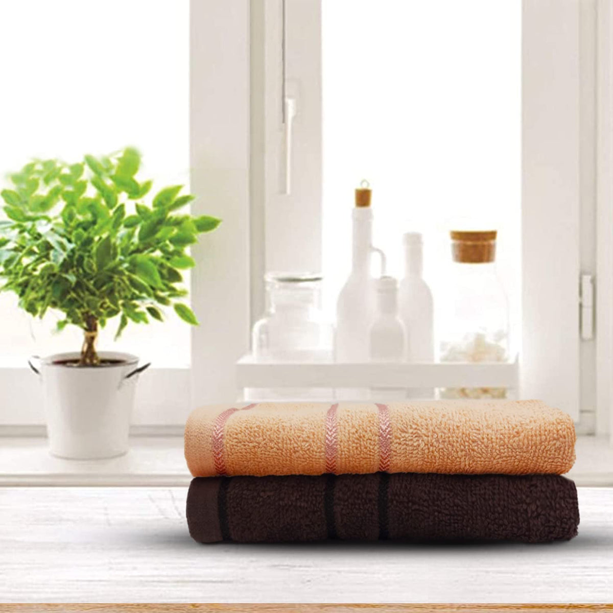 Sassoon Melrose 100% Cotton Hand Towel 400 Gsm | Highly Absorbent, Soft Material Perfect For Daily Use (Cocoa & Clay) -2 Piece