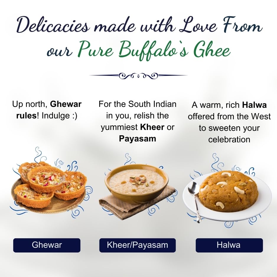 Organic Buffalo Desi Ghee By Geeta Swachh | Natural & Healthy Curd-Churned Desi Ghee Ideal For Cooking | (1 Litre) 33.8 Ounce | Jar Pack
