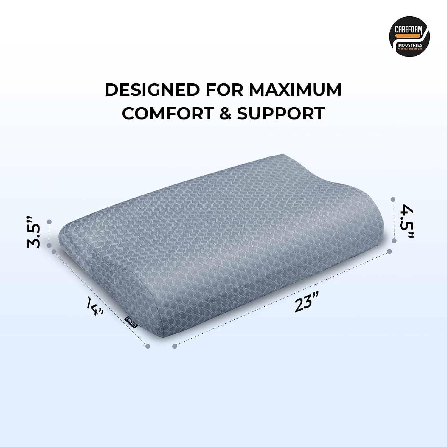 Memory Foam Cervical Neck Pillow, For Pain Relief, King Size - 23 X 14 X 4.5 Inch | Improves Posture & Spinal Alignment, Neck & Shoulder Pain Relief | Grey Jacquard Cover - Pack Of 1