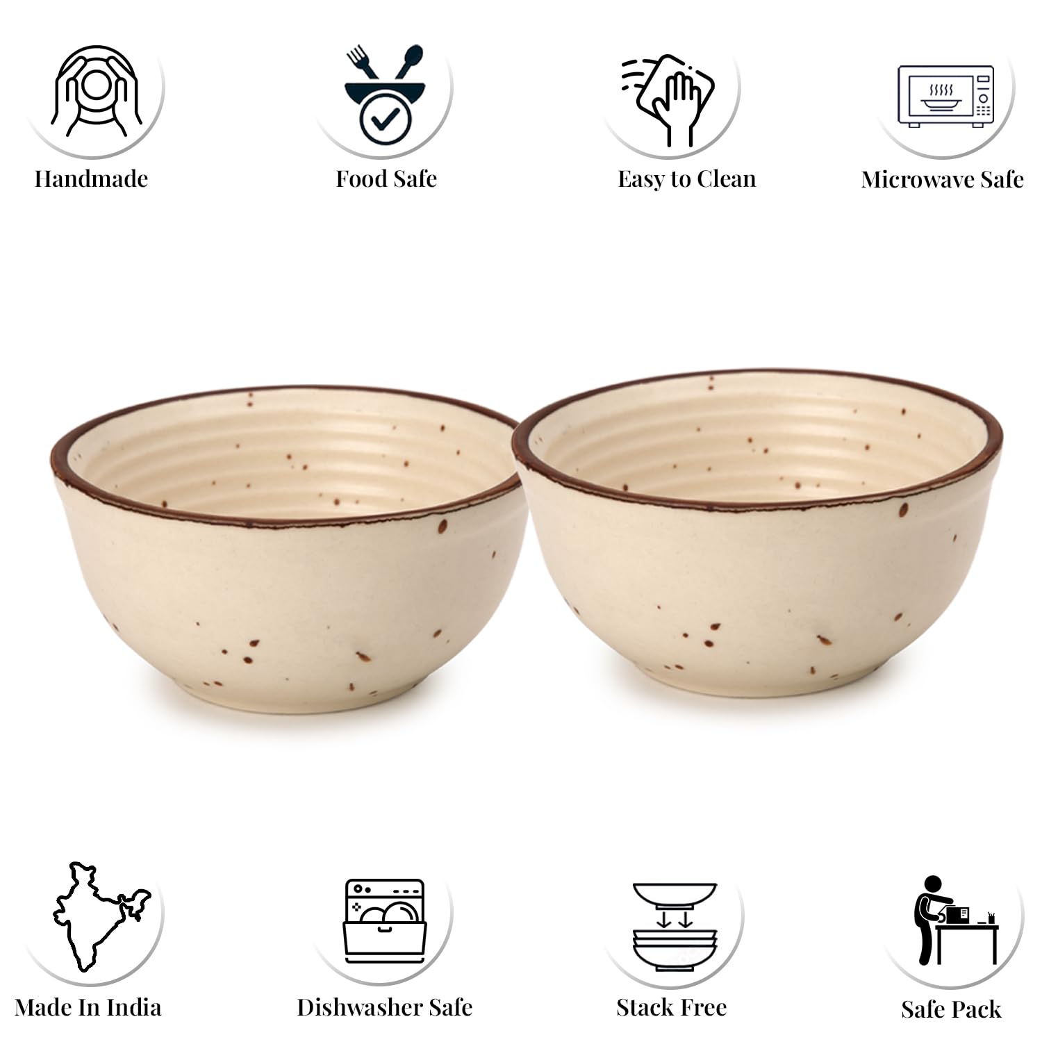 Hand Glazed Ceramic Serving Small Bowl Set Of 4 - 180ml Each, Beige | Microwave & Dishware Safe - Serving Katori Set