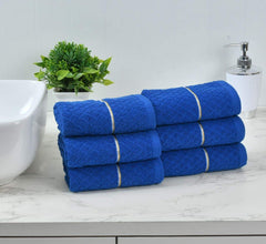 Divine Overseas Cotton Terry Hand Towels 1200 Gsm | Soft & High Absorbent (Royal Blue) - Pack Of 6