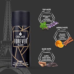 Oscar Forever Black Deodorant Spray Perfume | Long Lasting Woody Aromatic Fragrance | Everyday Body Deodorant Spray | Skin Friendly Deodorant Spray Perfume For Men | 150ml 5 Fl.oz. Each Pack Of 3