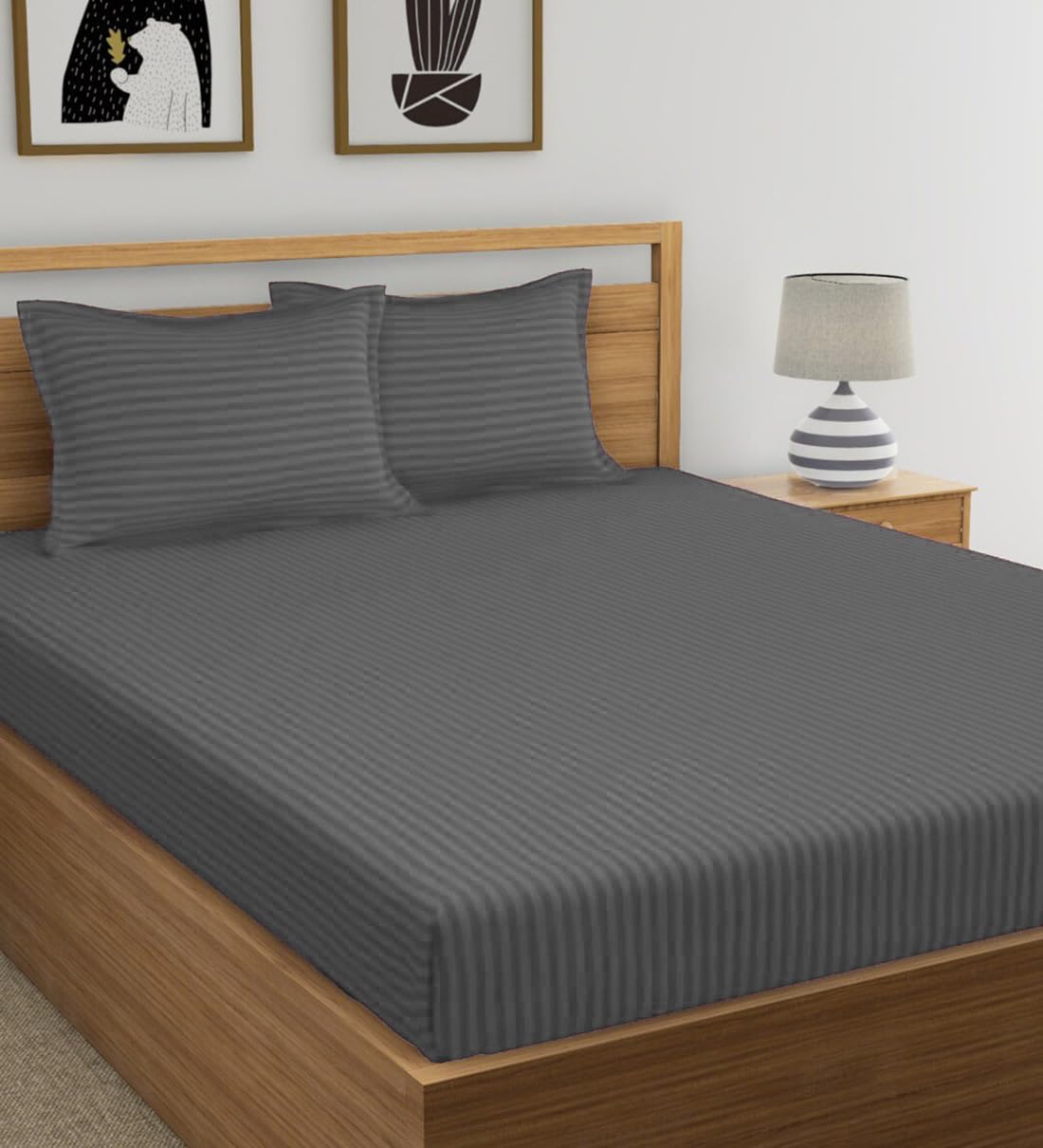 1 Double Bedsheet With 2 Matching Pillow Cover - 90 X 90 Inches, Grey | Comfort Fabric Bedsheet Home, Hotel & Guest House