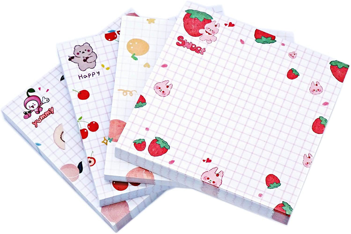 Sticky Notes 4 Pads X 80 Sheets Pad Self Stick Note Pads & 4 Unique Cute Patterns, Fruits Design
