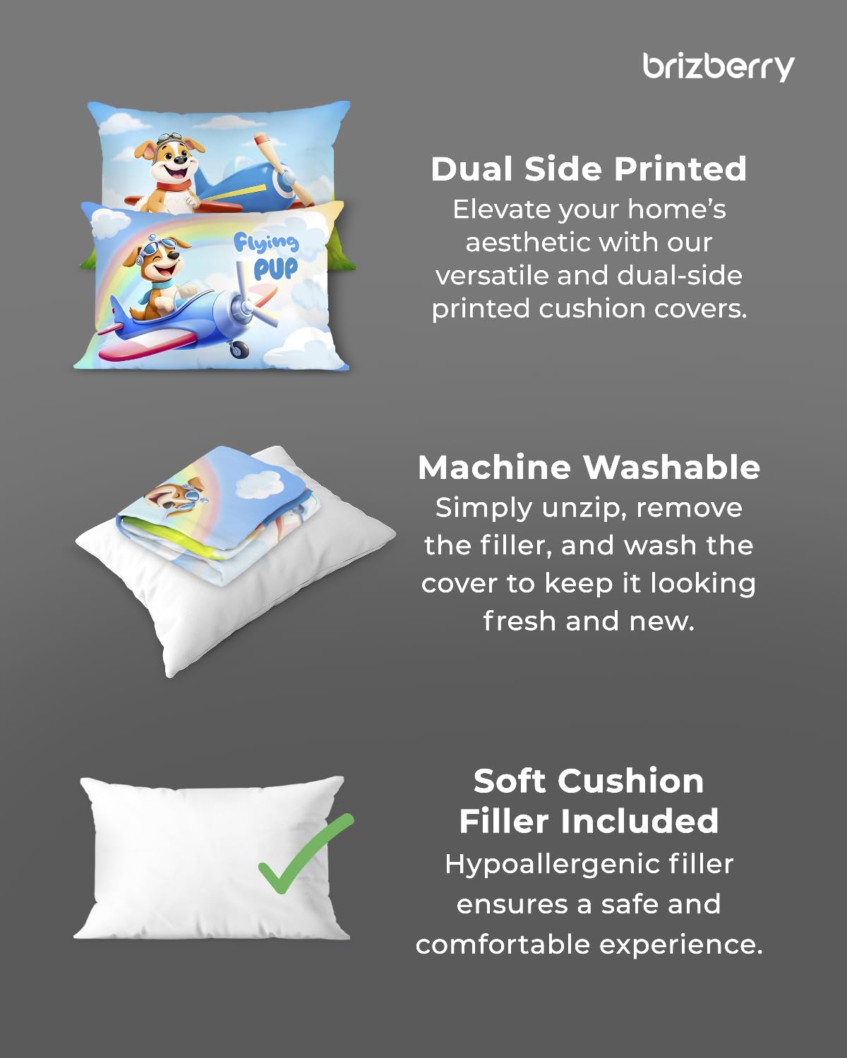 Kids Pillow Cushion With Super Soft Fabric, Animal & Cartoon Prints - 12x18 Inches | Dual Sided Design, Durable & Easy Care | Large & Versatile, Multi-Purpose, Made In India - Design 28