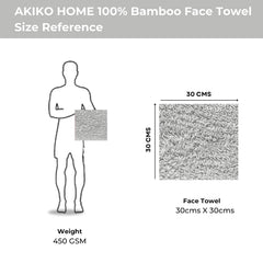 Akiko Home 100% Bamboo Face Towel 500 Gsm | Quick Dry, Super Soft, Anti Bacteria, Fast Absorbent, Eco Friendly, Hypoallergenic, Odor Resistant Face Towel | Pack Of 4 (Grey)