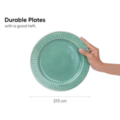 Ceramic Dinner Plates Set Of 6 Pieces, Light Mint Carving Series | Ceramic Plates Set - Glossy Finish Plate Set | Ceramic Dinner Plates - Set Of 6 Plates | Microwave Safe & Chip Resistant