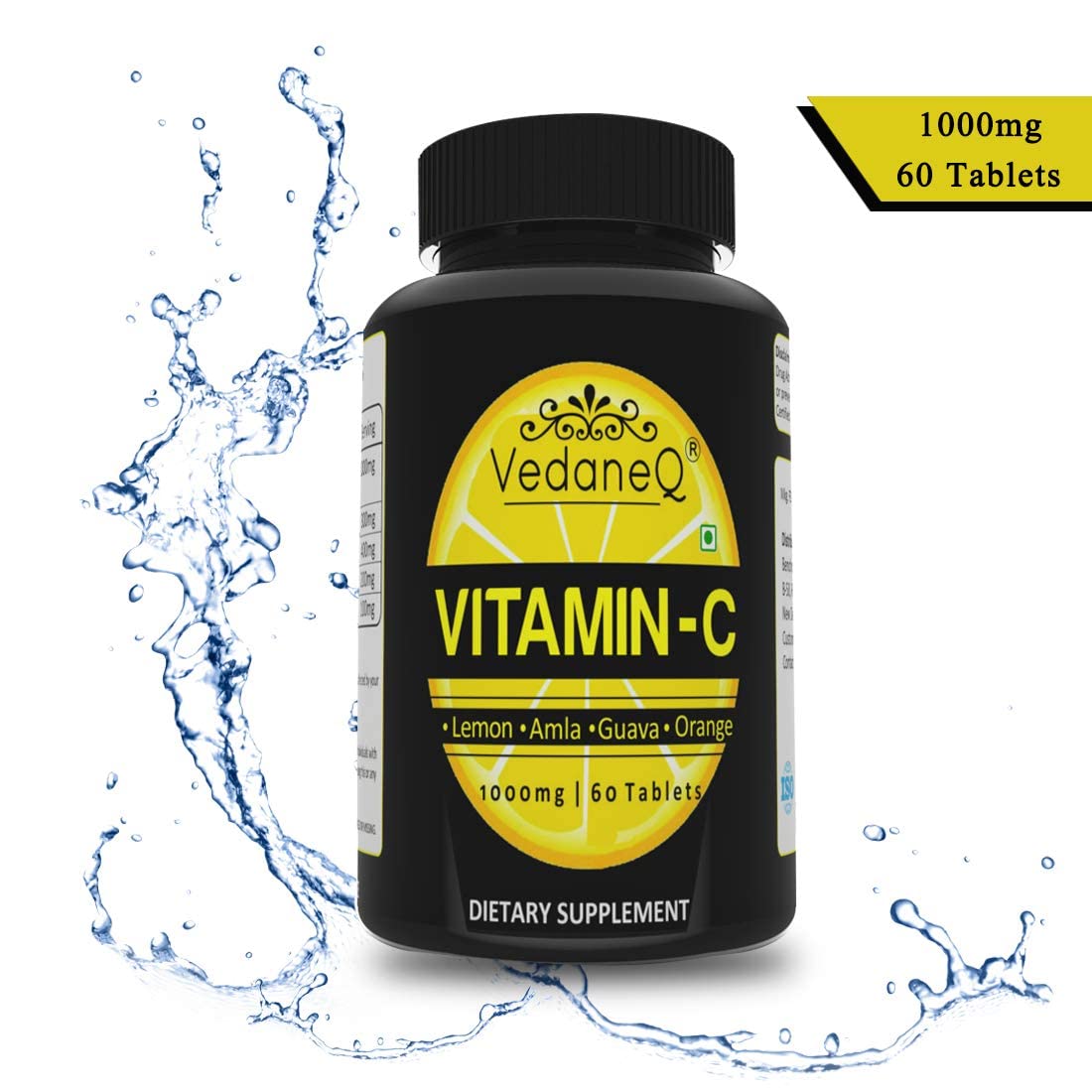 Vedaneq Natural Vitamin C Tablets Ascorbic Acid Amla, Orange, Lemon, Guava, High Potency Formula For Men & Women | 60 Chewable Tablets , 100gm 0.2lbs