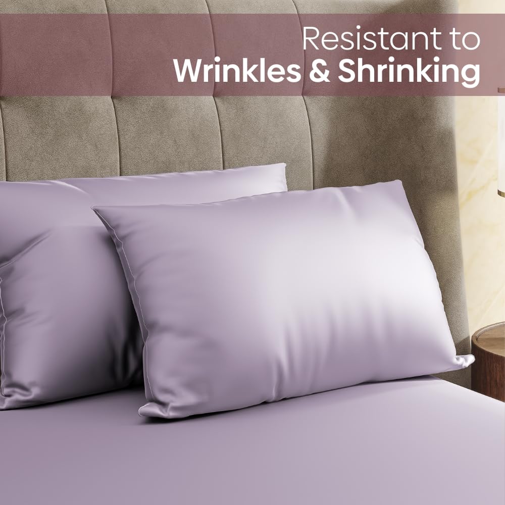 Satin Bedsheets For King Size With 2 Pillow Covers - 108 X 90 Inches, Serene Lilac | Elegance & Comfort Redefended | 300 Thread Count