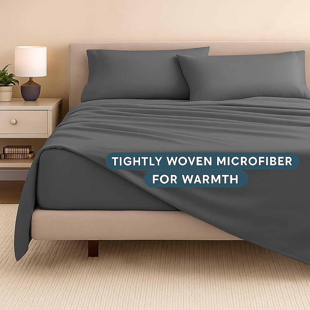 1 Single Microfiber Bedsheet With 1 Pillow Cover - 60 X 90 Inches, Dark Grey | Perfect For Home, Hostel & Gifting Lightweight, Breathable & Durable