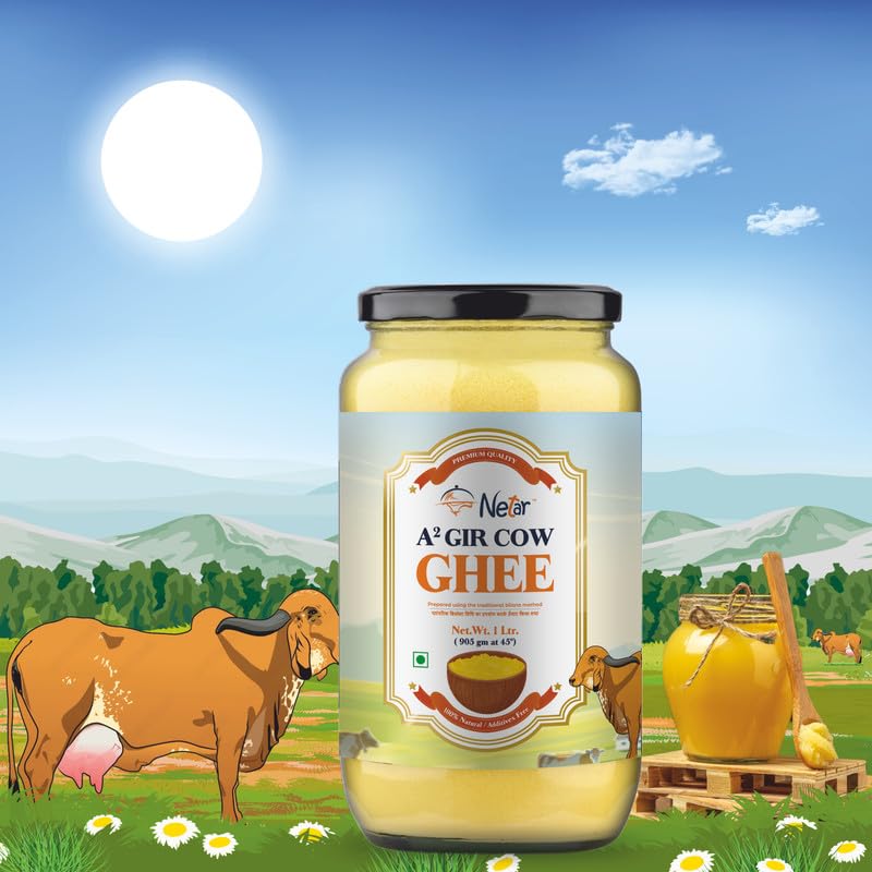 100% Natural A2 Gir Cow Ghee By Netar | Rich In Vitamins A, E Healthy Desi Ghee For Boosts Immunity | (1 Litr) 33.8 Ounce | Jar Pack