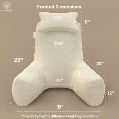 Backrest Pillow For Bed With Detachable Neck Rest & Support Arms - Cream | Soft Reading Pillow, Back Support Wedge Pillow For Working, Seating & Relaxing In Bed, Adjustable Pillow