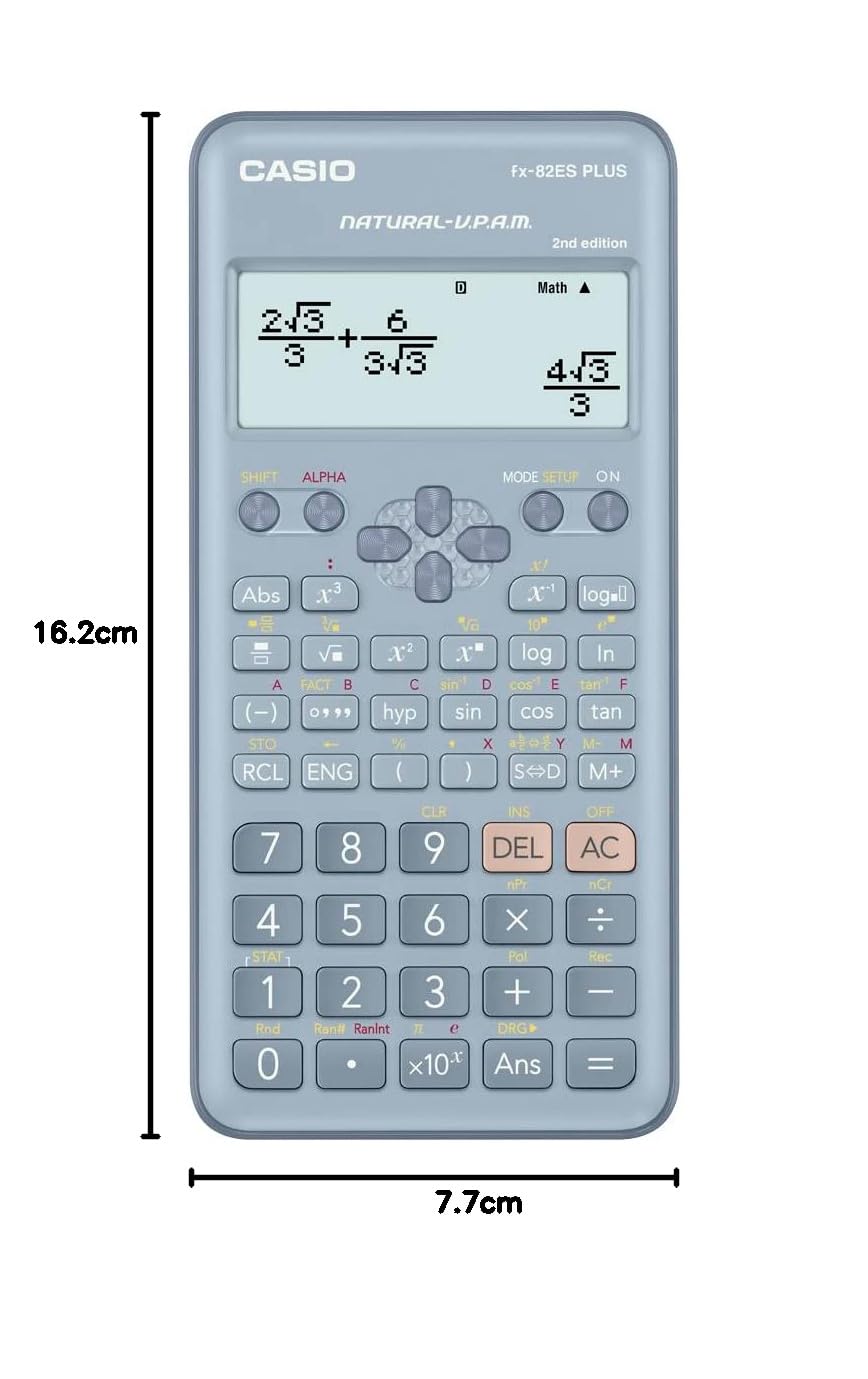 Casio Fx-82es Plus Blue 2nd Gen Non-programmable Scientific Calculator | 10 + 2 Digits & 252 Functions, Natural Textbook Display