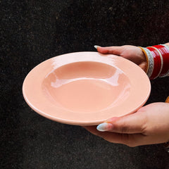 Coral Pink Ceramic Pasta Plates - 2 Pieces | Handcrafted Multi Purpose Ceramic Deep Plates, Snack Plates, Starter Plates - 9 Inch, Microwave Safe & Dishwasher Safe