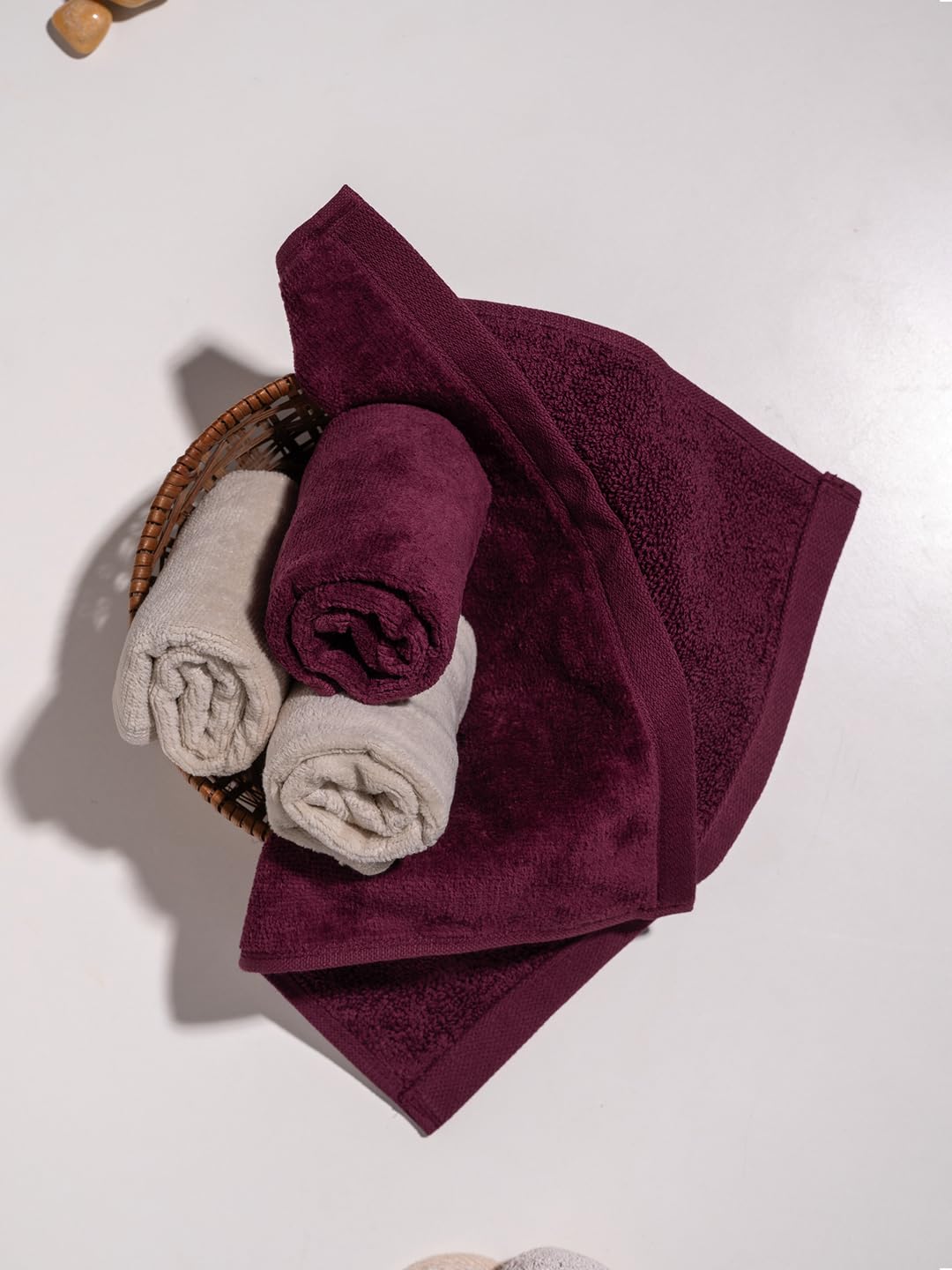 Damensch 100% Cotton Face Towel 600 Gsm | Super Soft Gym For Workout, Ultra Absorbent Towel Quick Dry Face Towel - Maroon & Serene Beige (Pack Of 4)