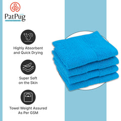 Patpug 100% Indian Ultra Soft Cotton Face Towel 500 Gsm | Napkin, Baby Face Towel, For Facewash, Gym, Travel, Hanky (Turquoise Blue) | Pack Of 4