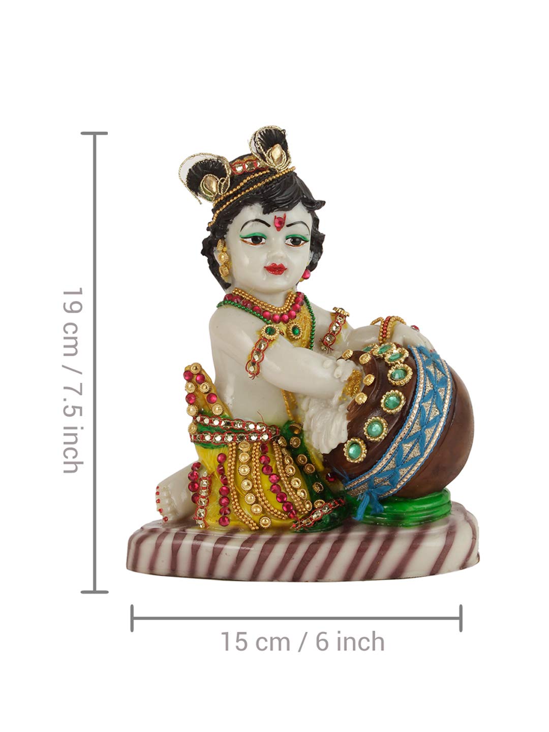 Lord Krishna Makhan Chor Idol, Figurine Showpiece - 19 X 15 X 9 Cm, Handmade Idol | Decoration Items For Home Décor, Living Room, Mandir, Temple, Pooja Room, Table Decorative Gifts