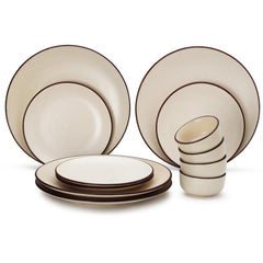 Handcrafted Ceramic Stoneware Dinner Set - Pack Of 12 Pcs, Off-White | 4 Dinner Plates, 10.6 Inch Each + 4 Small Plates, 7.4 Inch Each+ 4 Small Dinner Bowl, 170ml Each - Microwave & Dishwasher Safe