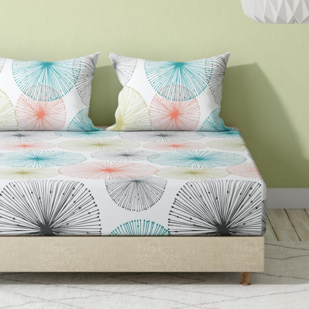 1 Double Bedsheet With 2 Matching Pillow Covers 72 X 48 Inches, Multicolor | 200 Thread Count Durable & Long Lasting | All Around Elastic Fitted Sheet