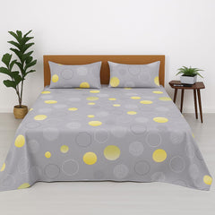 King Size Bedsheet With 2 Pillow Covers - 108 X 108 Inches, Grey & Yellow | Wrinkle & Fade Resistant Bedding | Perfect For Homes, Hotels, Villas, Resorts & Guest Houses