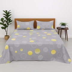Printed Double Bed Bedsheet Set Includes 2 Pillow Covers - 90 X 100 Inches, Grey | Modern & Stylish Circle Print Bedsheet