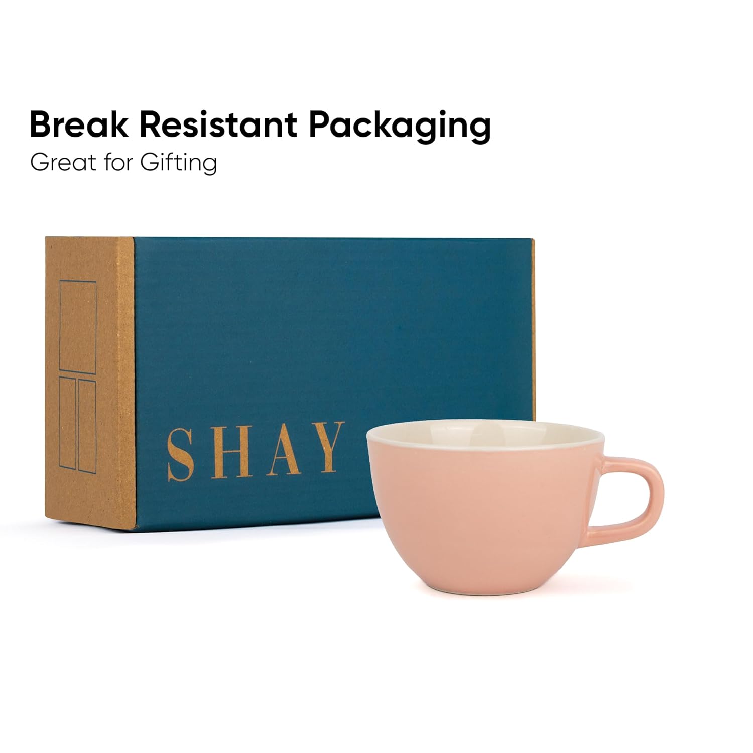Large Ceramic Coffee Cup Set Of 2 - Pink, 300ml Each | Cappuccino Cup With Glossy Finish - Large Ceramic Coffee Cup | Premium Stoneware Coffee Cup - Microwave Safe